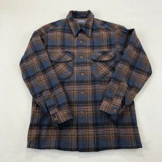 Vintage Pendleton Loop Collar Wool Plaid Board Shirt Size Small Blue Brown Red