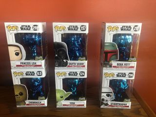 Star Wars Celebration 2019 Chicago Funko Pop Exclusive Blue Chrome Set Of 6 Rare