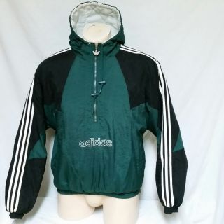 Vtg Adidas Pullover Winter Coat 90s Trefoil Logo Jacket Ski Olympics Wave Medium