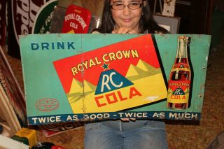 Vintage C.  1940 Rc Royal Crown Cola Soda Pop Gas Station 28 " Embossed Metal Sign