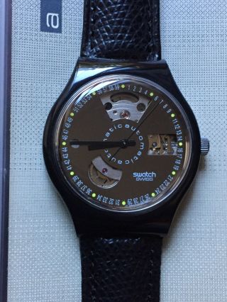 Wristwatch Swatch Automatic Black Motion (sab100) - Black Leather/nos/new - L@@k