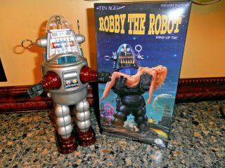 Rare 10 " Silver Robby The Robot Wind Up Osaka Tin Toy Japan 0368s Mib Lmt Ed