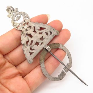 925 Sterling Silver Antique Hand of Fatima Penannular Shawl/Scarf Pin 2