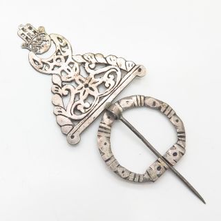 925 Sterling Silver Antique Hand of Fatima Penannular Shawl/Scarf Pin 3