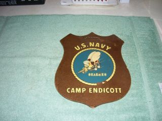 Vintage Camp Endicott Davisville,  Rhode Island Us Navy Seabees Emblem Sign