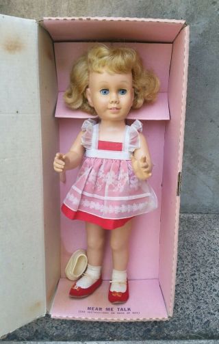 Vintage Mattel Chatty Cathy Talking Doll Blonde Red Pinafore Sun Dress Box 1959