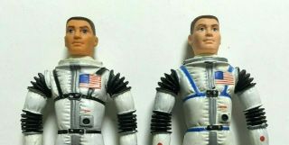 2 VINTAGE 1960 ' s MATTEL MAJOR MATT MASON ASTRONAUT FIGURES BLUE RED DOTS & BLACK 8