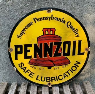 Vintage Pennzoil Porcelain Sign Gas Service Station Pump Plate Motor Oil