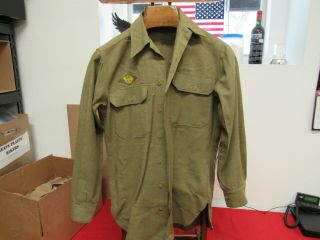 Wwii Us Army Ac 8th Af Wool Shirt With Gas Flap 14 - 1/2 By 33.