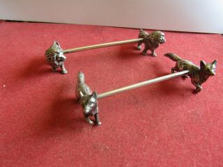Vintage 1920s Ostrich Wmf Silver Plated Pair Knife Rests Lion And Fox
