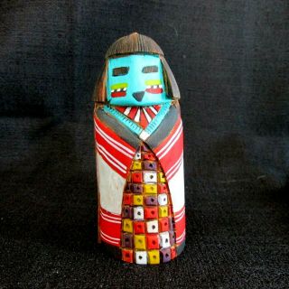 Authentic Vintage 4 " Hopi Kachina Cradle Doll Hano Mana Tewa Girl Signed T.  Cyn