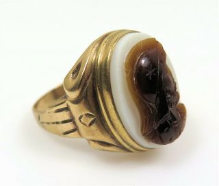 Vintage Art Deco Cameo 10K Ring Centurion Knight Roman Warrior Soldier,  SZ 9.  25 2