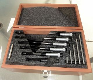 Vintage Starrett Micrometer Set No.  436 In Wood Case