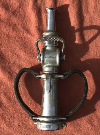 Vintage Seagrave Double Leather Handle Playpipe Nozzle With Seagrave Shutoff Tip