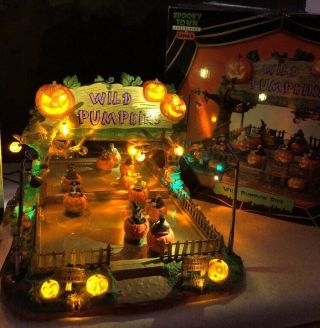 Rare Lemax Spooky Town Wild Pumpkins Ride Halloween Carnival Witch Animated Mib