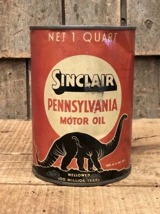 Rare Vintage Sinclair Pennsylvania Motor Oil 1 Quart Metal Can Dino Sign
