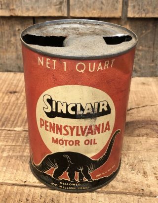 RARE Vintage Sinclair Pennsylvania Motor Oil 1 Quart Metal Can Dino Sign 2
