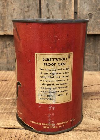 RARE Vintage Sinclair Pennsylvania Motor Oil 1 Quart Metal Can Dino Sign 4