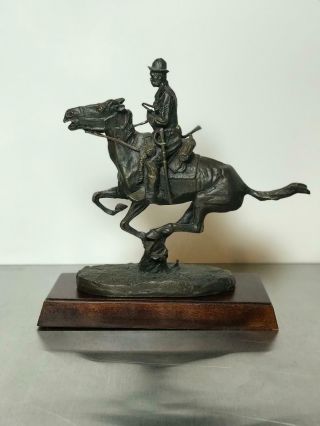 Vintage Trooper Of The Plains By Frederic Remington Bronze Regular Signed