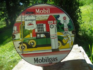 Vintage Mobil Mobilgas Gargoyle Porcelain Enamel Gas Pump Station Sign
