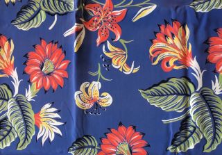 Vintage Rayon Fabric - Tropical Floral - 1940 