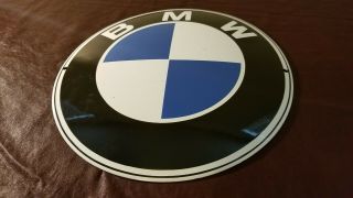 VINTAGE BMW DEALERSHIP PORCELAIN GAS AUTOMOBILE SERVICE STATION CONVEX SIGN 2