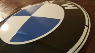VINTAGE BMW DEALERSHIP PORCELAIN GAS AUTOMOBILE SERVICE STATION CONVEX SIGN 4