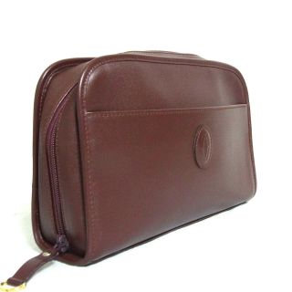 Auth Vintage Must De Cartier Bordeaux Leather Clutch Bag Purse Made Italy T2