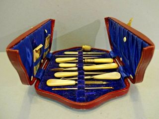 EARLY VINTAGE CASED SEWING / MANICURE TOOLS,  WITH 2 pkts 