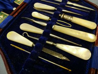 EARLY VINTAGE CASED SEWING / MANICURE TOOLS,  WITH 2 pkts 