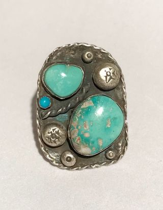 Vintage Large Sterling Silver Southwestern Turquoise Ring Signed L184