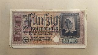 Ww2 Nazi Germany 50 Reichsmark Banknote C3142125