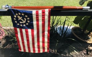 Vintage Mahogany Stern Pole And Beehive Lighr And Chris - Craft Flag,  Pre - 1960