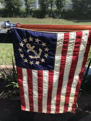 Vintage Mahogany Stern Pole And Beehive Lighr And Chris - Craft Flag,  Pre - 1960 4