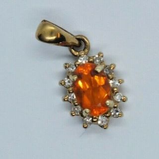 Vintage 9ct Yellow Gold Oval Fire Opal And Diamond Pendant