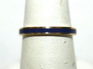Vintage 14k Yellow Gold Blue Enameled Ring Band Sz 6.  25