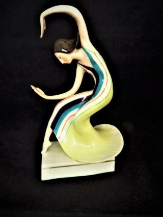 Art Deco Katzhutte Porcelain Dresden Germany V Rare Dancing Lady Figurine 1930 