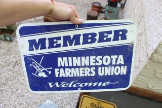 Vintage Farmers Union Member Sign Metal Old Farmer Agriculture Farm