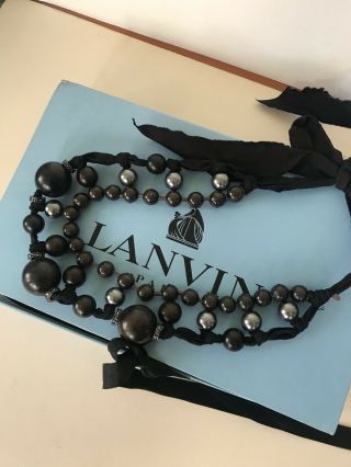 Vintage Lanvin Paris Choker Necklace Black,  Brown Beads W/original Box