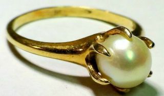 Vintage Antique Art Deco 6.  5mm Pearl 14k Yellow Gold Ring