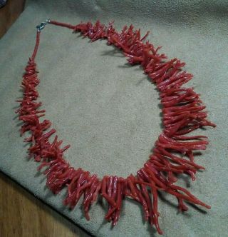 Vintage Graduating Extra Long Branch Red Coral 19 " Necklace,  Sterling Silver