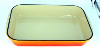 Vtg.  Le Creuset Cast Iron Orange Enamel Flame Rectangle Lasagna Roaster Pan 15.  5