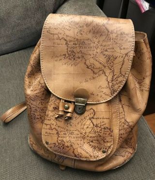 Vintage Patricia Nash Leather Globe Signature Map Casape Bag Backpack Ruck Sack
