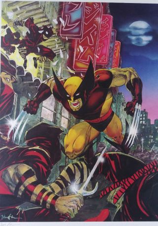 Marvel Vintage Lithograph Wolverine Bad Night For Ninjas Jim Lee Signed