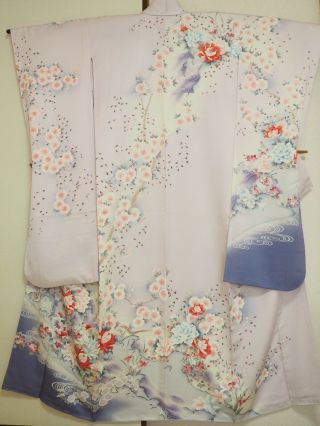 Vintage Japanese Silk Kimono Furisode,  Sakura,  Light Purple K1155