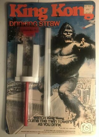 Vintage 1976 King Kong Twin Towers Drinking Straw Unpunched Mego