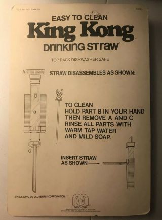 Vintage 1976 King Kong Twin Towers Drinking Straw Unpunched MEGO 2