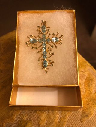 Vintage Victorian Blue Paste/glass Stone And Blue Diamond Cross Pendant Old