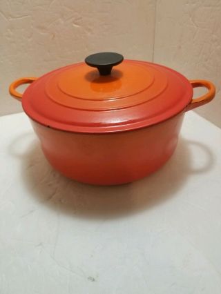 Vintage Le Creuset E 9 - 3/4 " Flame Orange Cast Iron Enamel Dutch Oven E