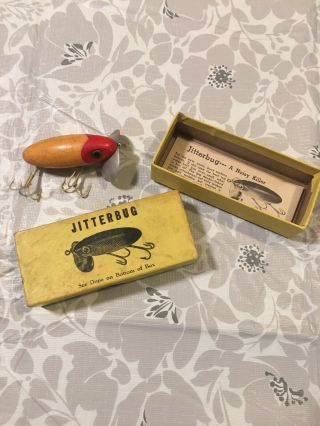 Early Wood 1939 - 40 First Generation Fred Arbogast Jitterbug Fishing Lure & Box
